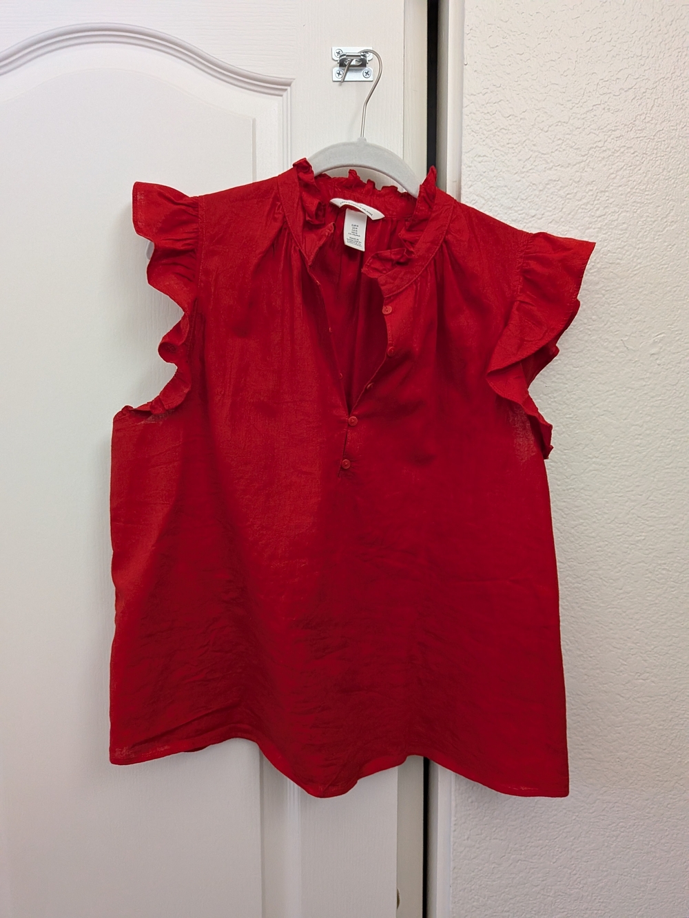 H&M Red Ruffle Sleeve Pullover Blouse
